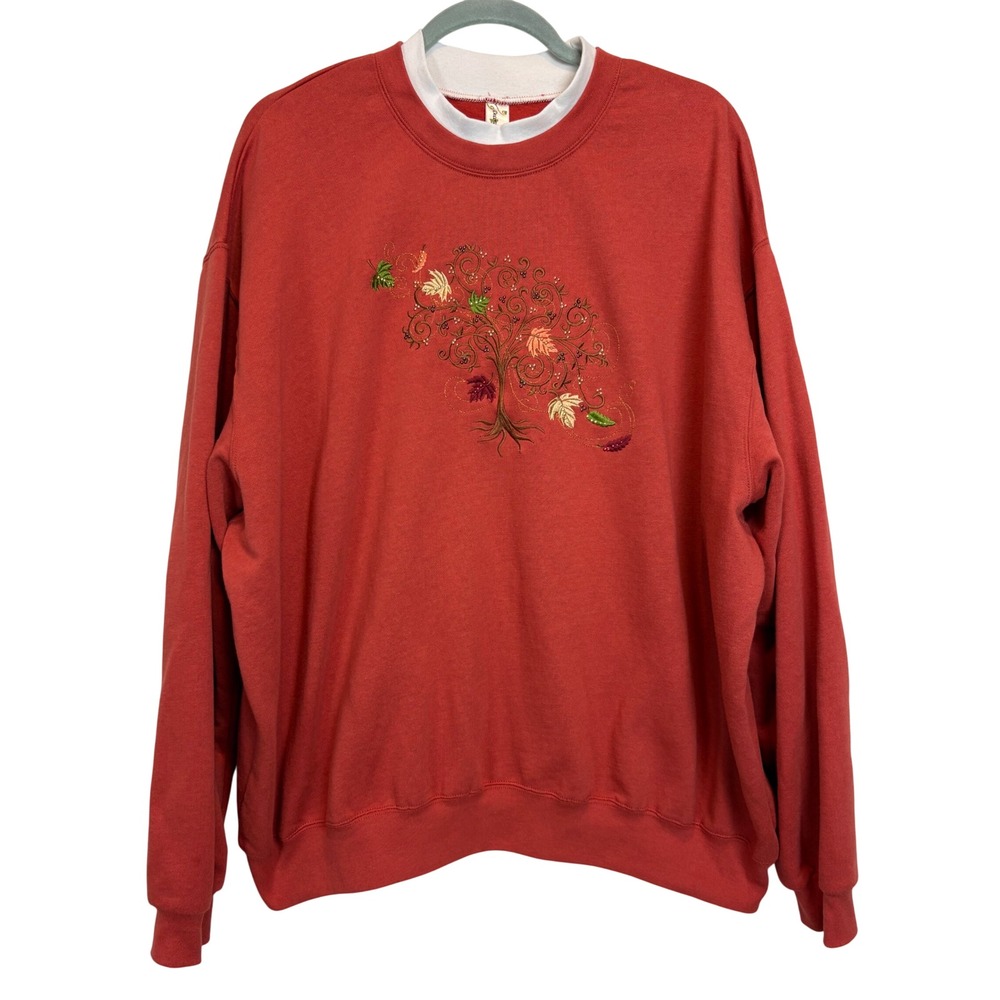 Decorated Originals Sweatshirt Womens 3X Rust Fall Tree Embroidered Crewneck